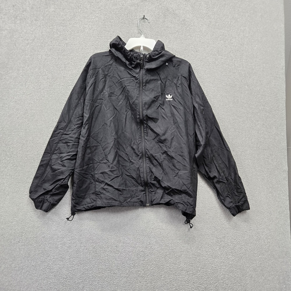 Adidas Men Jacket XL Black Nylon Riptop Windbreaker Activewear Trefoil Logo